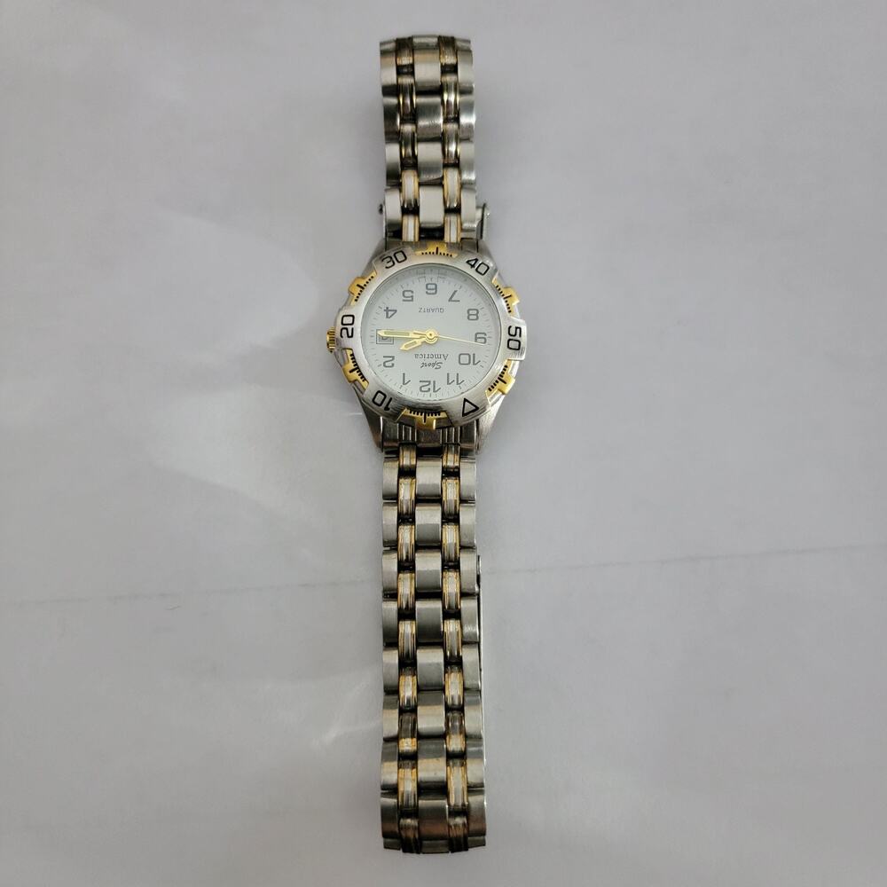 Sport America Womens Watch White Dial Silver Case Stainless Bracelet Quartz